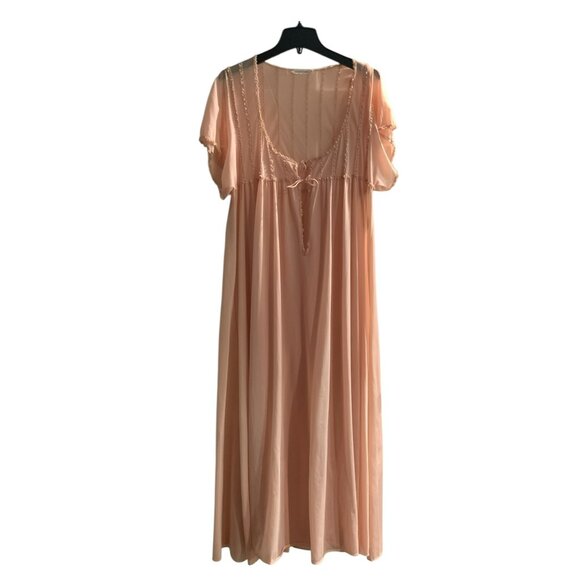 VTG 70s Peach Nylon Nightgown John Kloss For Cira S Cottagecore Peasant Prairie - Picture 4 of 9